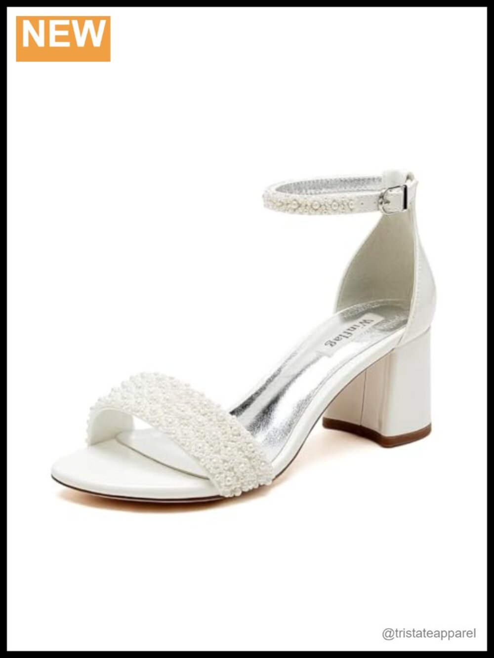 Winflag Beaded Block Heel Wedding Sandals with Ankle Strap